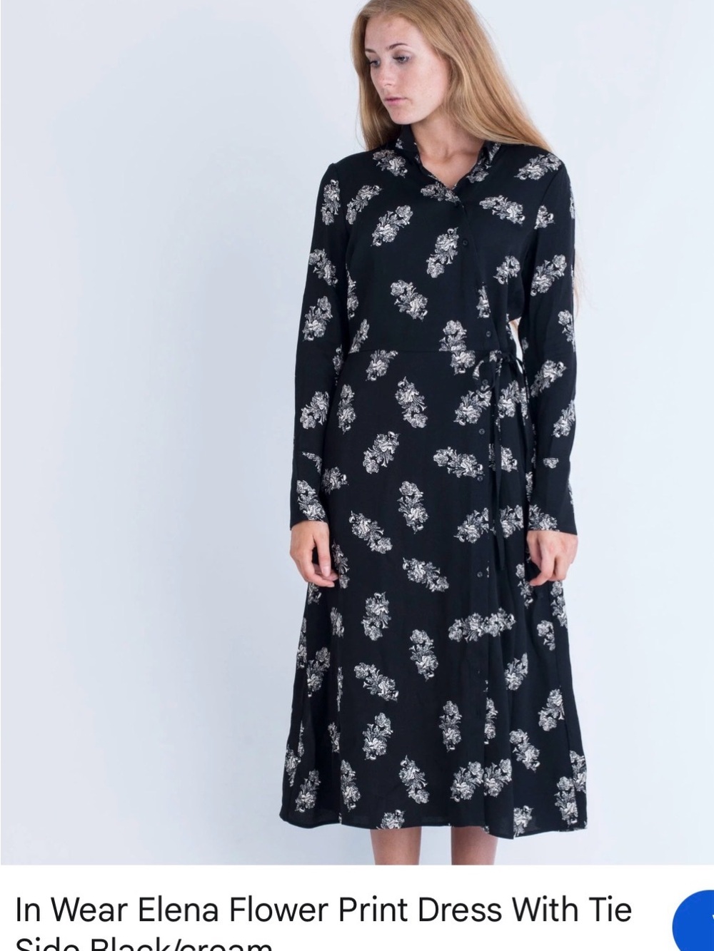 In Wear Elena Flower Print Tie-Side Dress - Black/Cream. Size 14